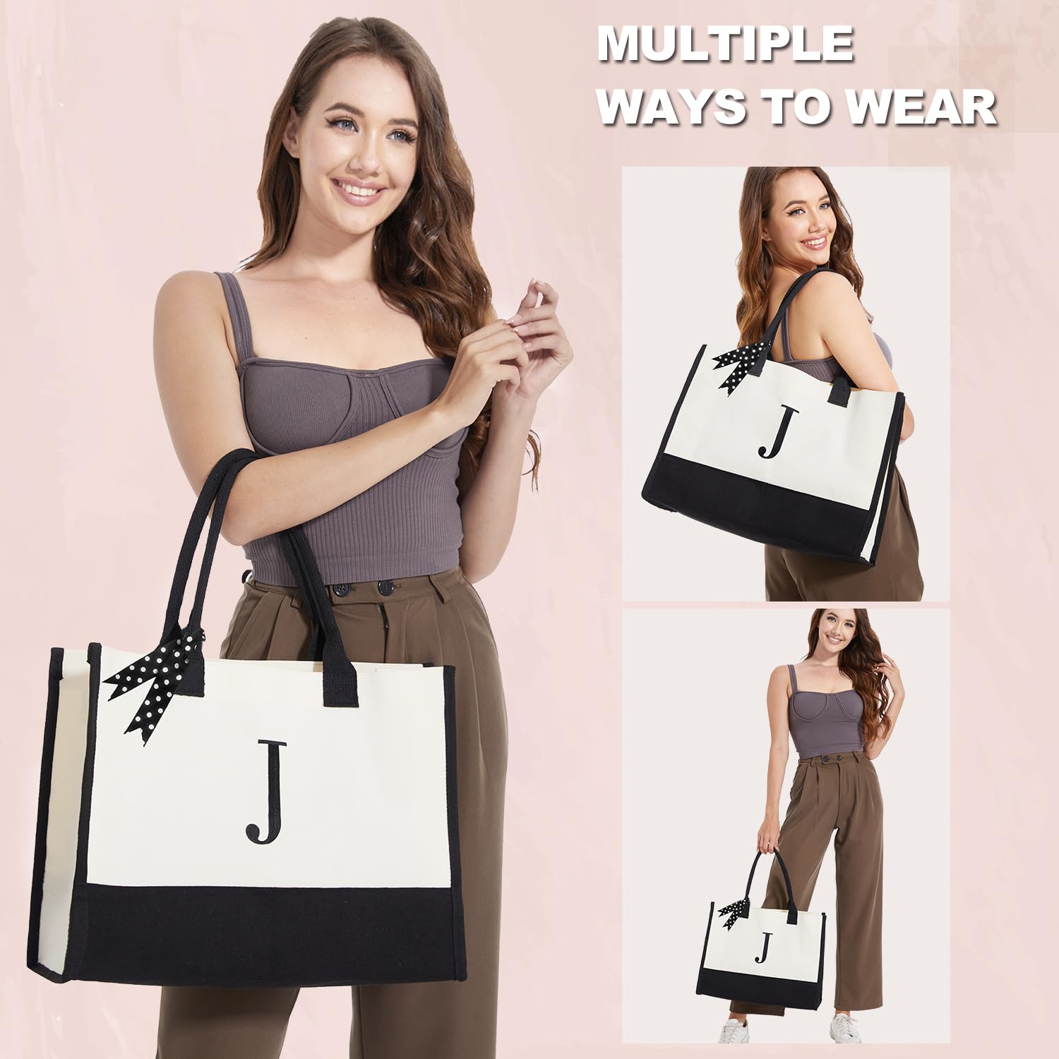 Beegreen Personalized-Gifts-Bag-For Women Mother Hostess Friends Birthday Wedding Bridesmaid Valentine'S Day Initial Canvas Tote